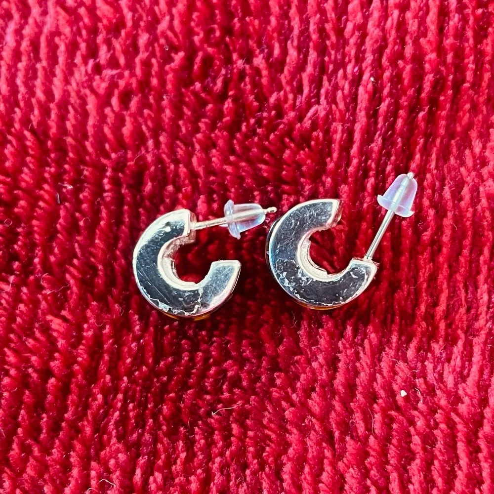 Lauren Ralph Lauren Silver and Brown Tortoise Huggie Earrings